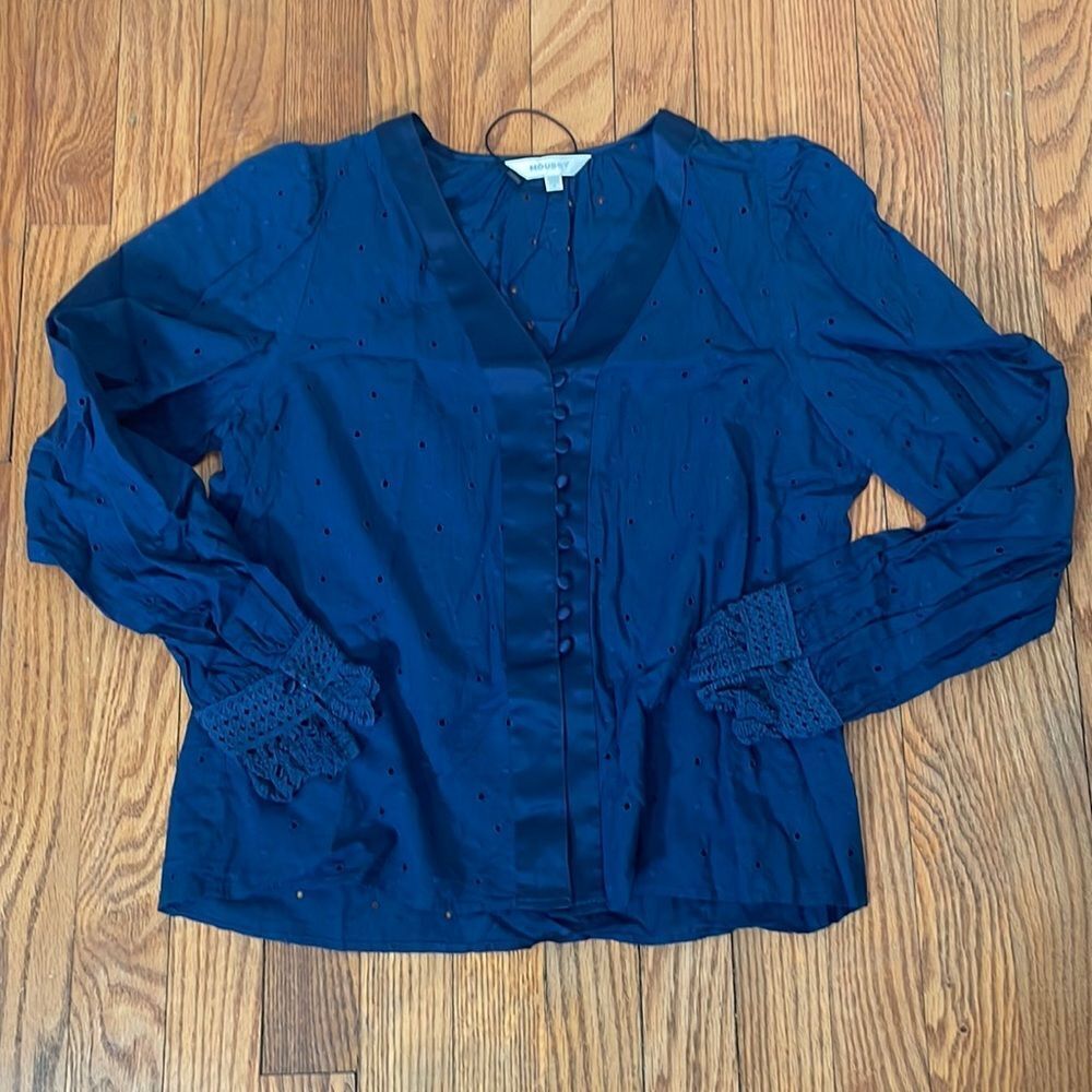 NWOT Moussy Eyelet Puff Long Sleeve Blouse‎ Navy Size Free